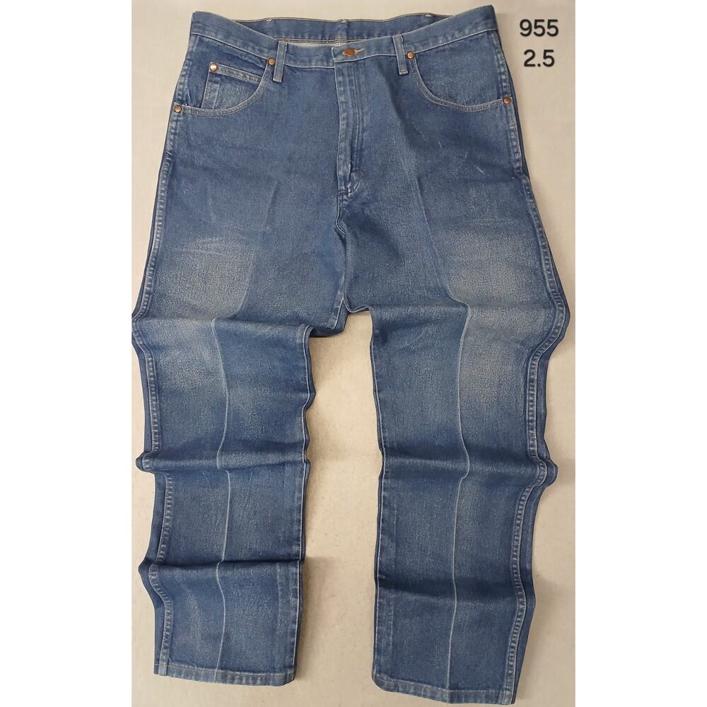 Wrangler (38x36) Men's Creased Straight Blue Denim Jeans